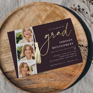 Plum | Gold Tassel Photo Strip Graduation Party Foil Invitation