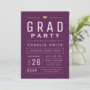 Plum Modern Simple Typography Graduation Party Invitation