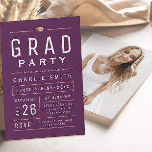 Plum Modern Simple Typography Graduation Party Invitation