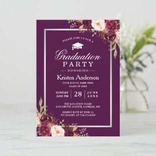 Plum Purple Rustic Floral Graduation Party Invitation