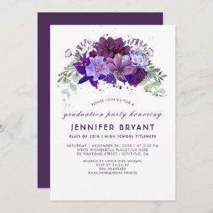 Plum Violet Purple Floral Elegant Graduation Party Invitation