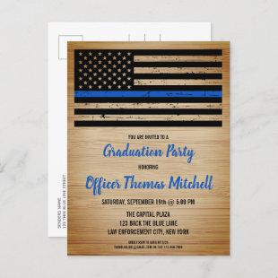 Police Academy Graduation Thin Blue Line Party Ann Announcement Postcard