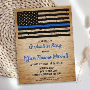 Police Academy Graduation Thin Blue Line Party Ann Announcement Postcard