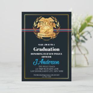 Police Academy Graduation WIith Gold Badge Shield  Invitation
