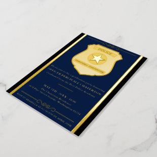 Police Badge Blue Gold Graduation Party Foil Invitation