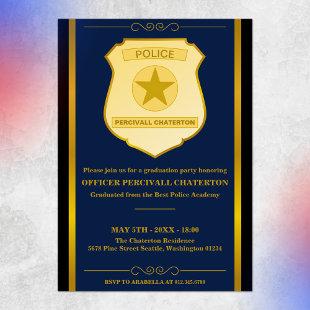 Police Badge Blue Gold Graduation Party Invitation