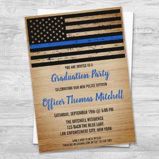 Police Graduation American Flag Thin Blue Line Invitation