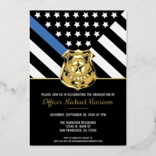 Police Graduation Blue Line Flag Law Enforcement Foil Invitation