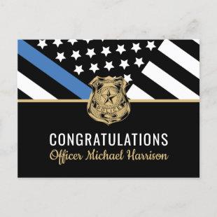 Police Graduation Blue Line Flag Law Enforcement Invitation Postcard