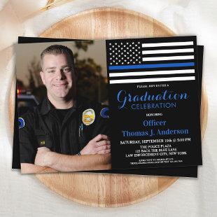 Police Graduation Officer Photo Thin Blue Line Invitation