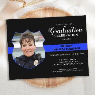 Police Graduation Photo Thin Blue Line Party Announcement Postcard