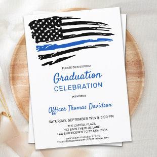 Police Graduation Thin Blue Line American Flag Announcement Postcard