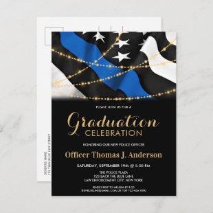 Police Officer Graduation Party Thin Blue Line  Invitation Postcard
