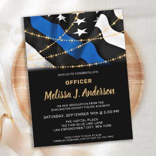 Police Officer Graduation Thin Blue Line Party  Invitation Postcard