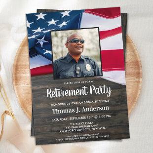 Police Officer Retirement Photo American Flag Invi Invitation