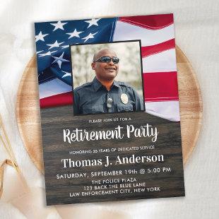 Police Officer Retirement Photo American Flag Invi Invitation Postcard