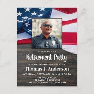 Police Officer Retirement Photo American Flag Invi Invitation Postcard