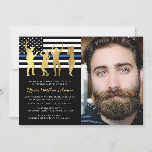 Police Party Thin Blue Line Officer Photo Invitation