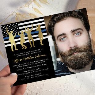 Police Party Thin Blue Line Officer Photo Invitation