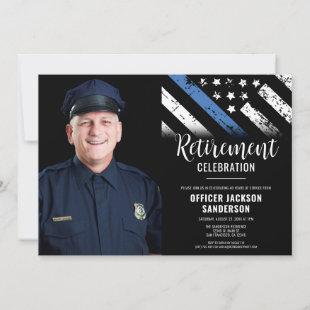 Police Retirement Blue Line Law Enforcement Photo Invitation