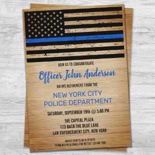 Police Retirement Thin Blue Line Flag Party Invitation