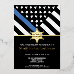 Police Sheriff Retirement Thin Blue Line Flag Foil Invitation