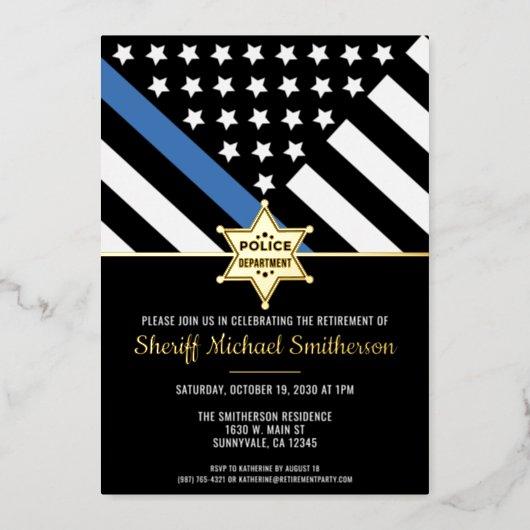 Police Sheriff Retirement Thin Blue Line Flag Foil Invitation