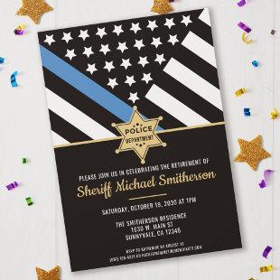 Police Sheriff Retirement Thin Blue Line Flag Invitation