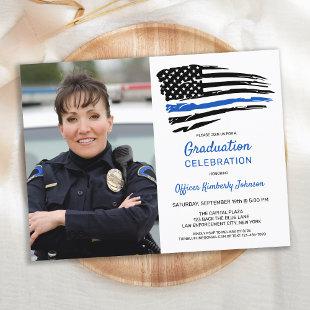Police Thin Blue Line Flag Custom Photo Graduation Announcement Postcard