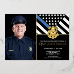 Police Thin Blue Line Flag Photo Retirement Foil Invitation
