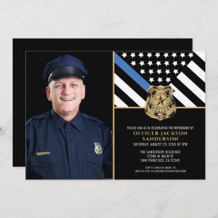 Police Thin Blue Line Flag Photo Retirement Invitation