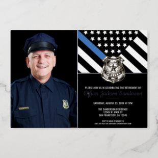 Police Thin Blue Line Flag Photo Retirement Party Foil Invitation