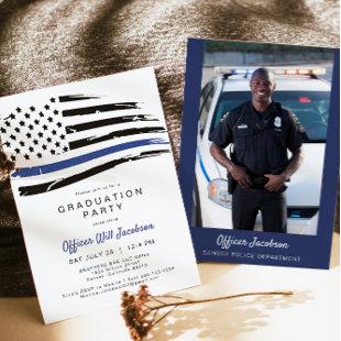 Police Watercolor Thin Blue Line Flag Graduation I Invitation
