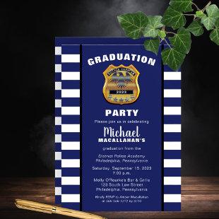 Policeman Police Badge Blue White Graduation Party Invitation