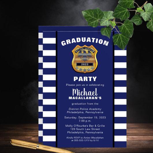 Policeman Police Badge Blue White Graduation Party Invitation
