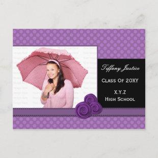 polka dots purple cute Graduation photo card