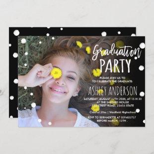 Polka dots watercolor typography photo graduation invitation