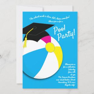 Pool Party Beach Ball Graduation Party Invitation