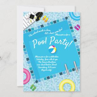 Pool Party Graduation Party Dark Blue Background Invitation