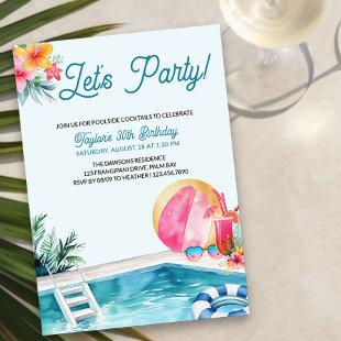 Pool Party Summer Cocktails Adult Birthday Invitation