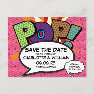 POP Save the Date Fun Retro Comic Book Pop Art Invitation Postcard