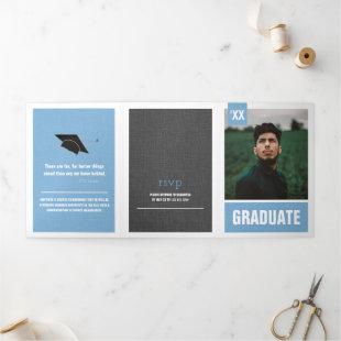 Powder Blue Modern Textured Photo Graduation Tri-Fold Invitation