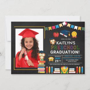 Preschool Photo Graduation Chalkboard Invitation
