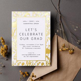 Pressed WildFlower Leaf Graduation Party Gold Foil Invitation