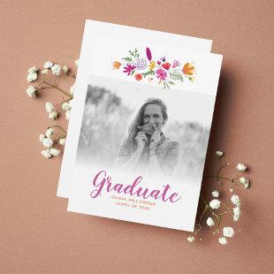 Pretty Chic Floral Graduate Photo Graduation Party Invitation