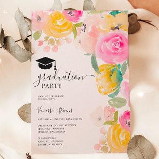 Pretty chic garden floral watercolor graduation invitation