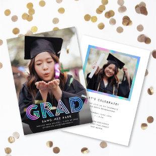 Pretty Faux Iridescent Retro Grad Photo Graduation Announcement