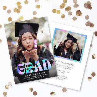 Pretty Faux Iridescent Retro Grad Photo Graduation Announcement