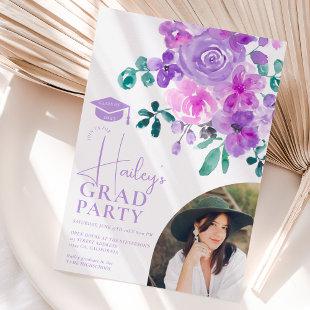 Pretty garden purple green floral graduation invitation