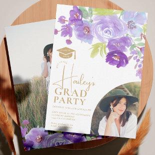 Pretty garden purple lavender floral graduation invitation